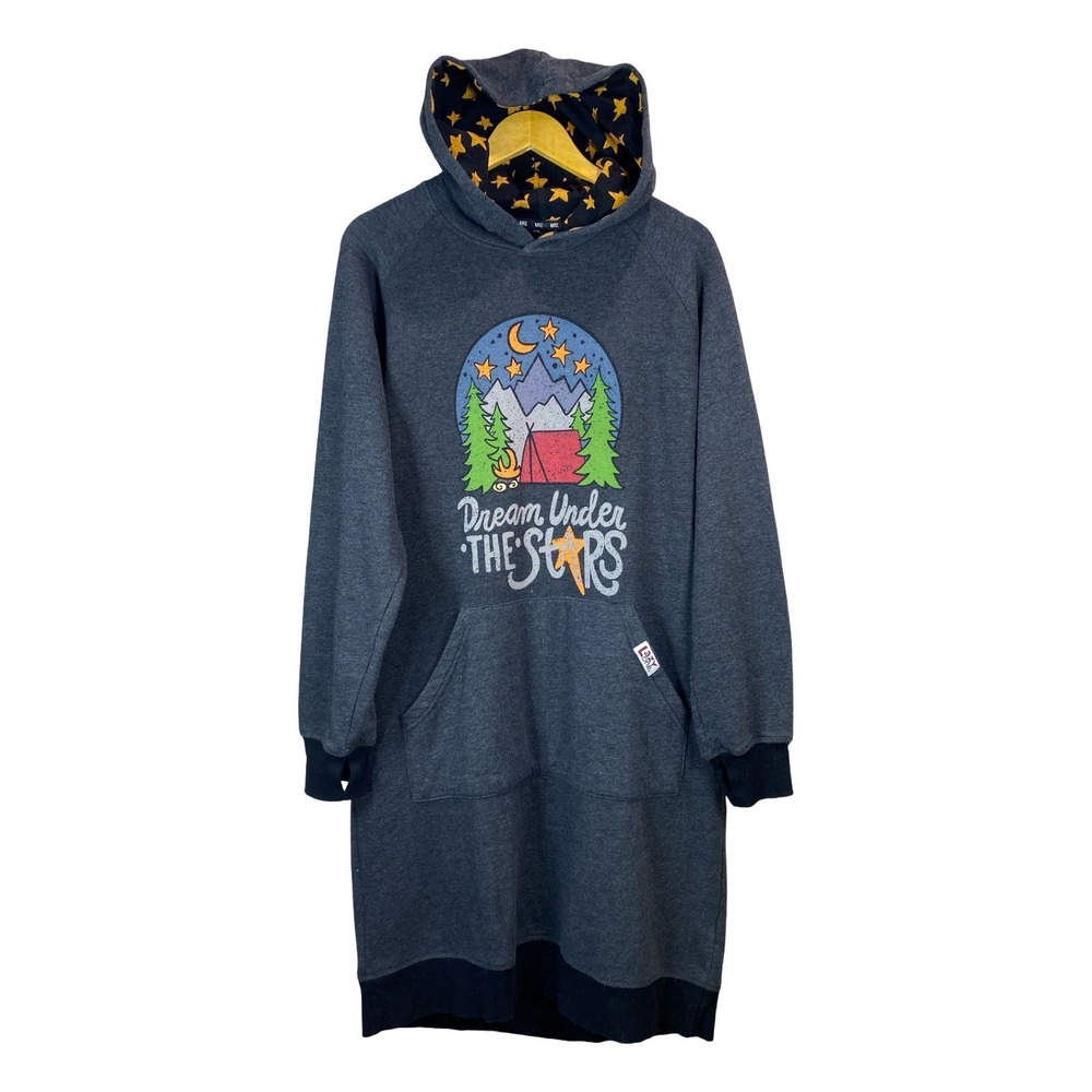 Lazy One Sleep Hoodie Dream Under The Stars Gray Camping Nightgown Women SM